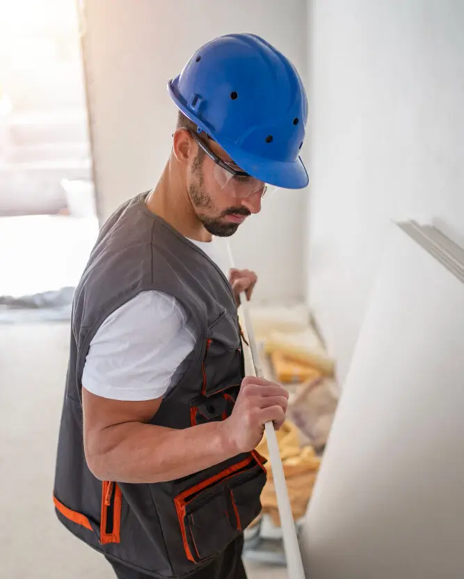 Tiler installing tiles